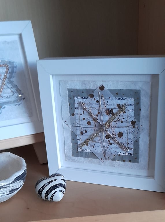 A Wire & Handstitched Cross Star. Original Handmade Mixed Media Artwork.