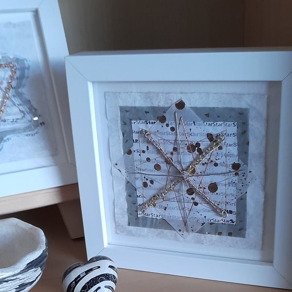 A Wire & Handstitched Cross Star. Original Handmade Mixed Media Artwork.