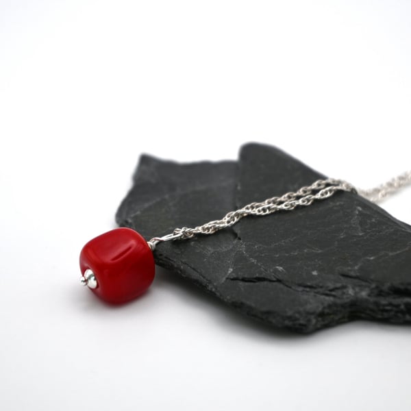 red lampwork glass nugget pendant necklace