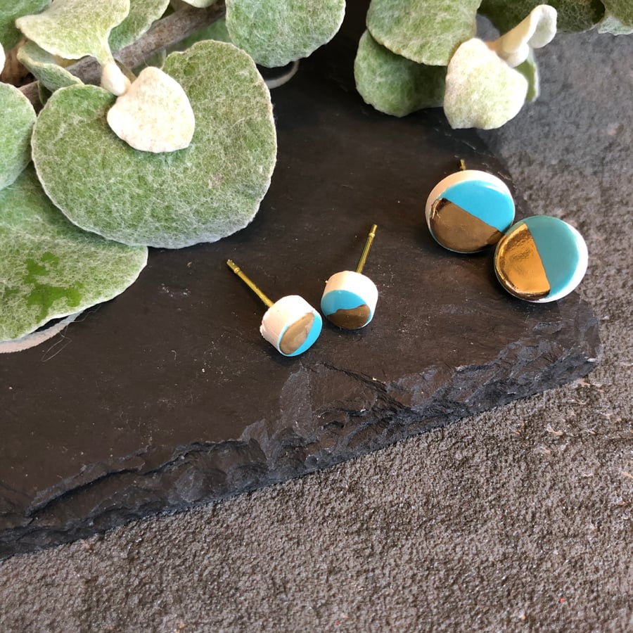 Ceramic button earrings - Turquoise duo
