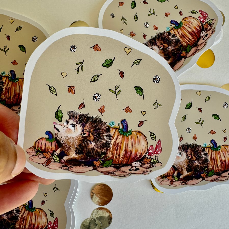 Stickers Autumn Hedgehog Matt Vinyl die cut sticker