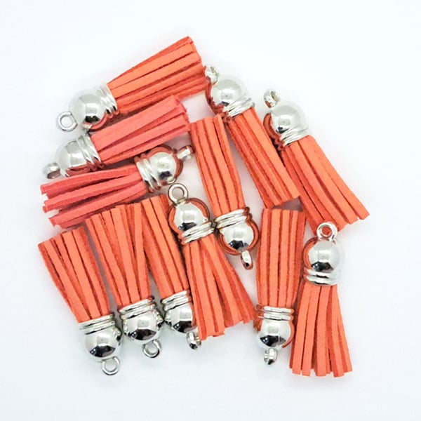 10 Blush pink orange tassels, suede effect, tassel for keyring, faux suede, TO01