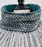 Reversible Blue and Green Merino Wool Cowl with Blue Cord Reverse. - Image 10