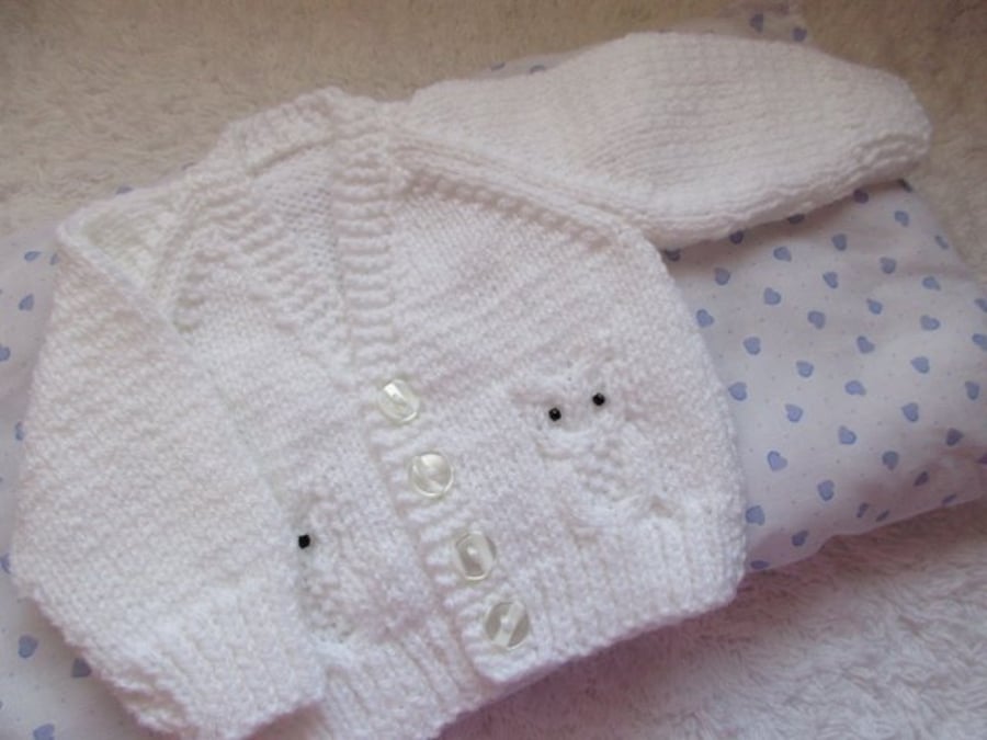 14" Newborn Baby Boys Owl Cardgan