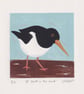 Oystercatcher linocut - A stroll in the mud 