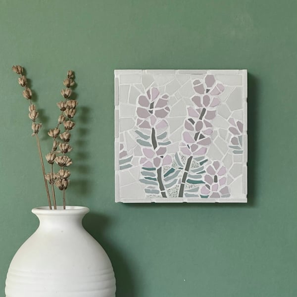 Mosaic Floral Art - Lavender on Silver Grey
