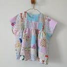 Upcycled Cotton Patchwork Top, Oversized Top, Gathered Top, Size UK10 - 14