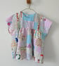 Upcycled Cotton Patchwork Top, Oversized Top, Gathered Top, Size UK10 - 14