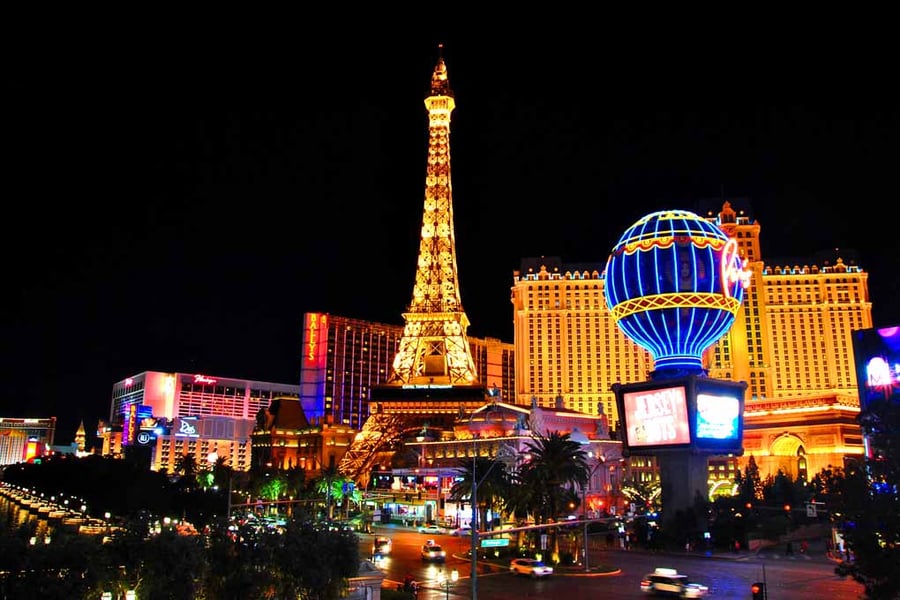 Las Vegas Skyline Cityscape At Night America 18"x12" Print