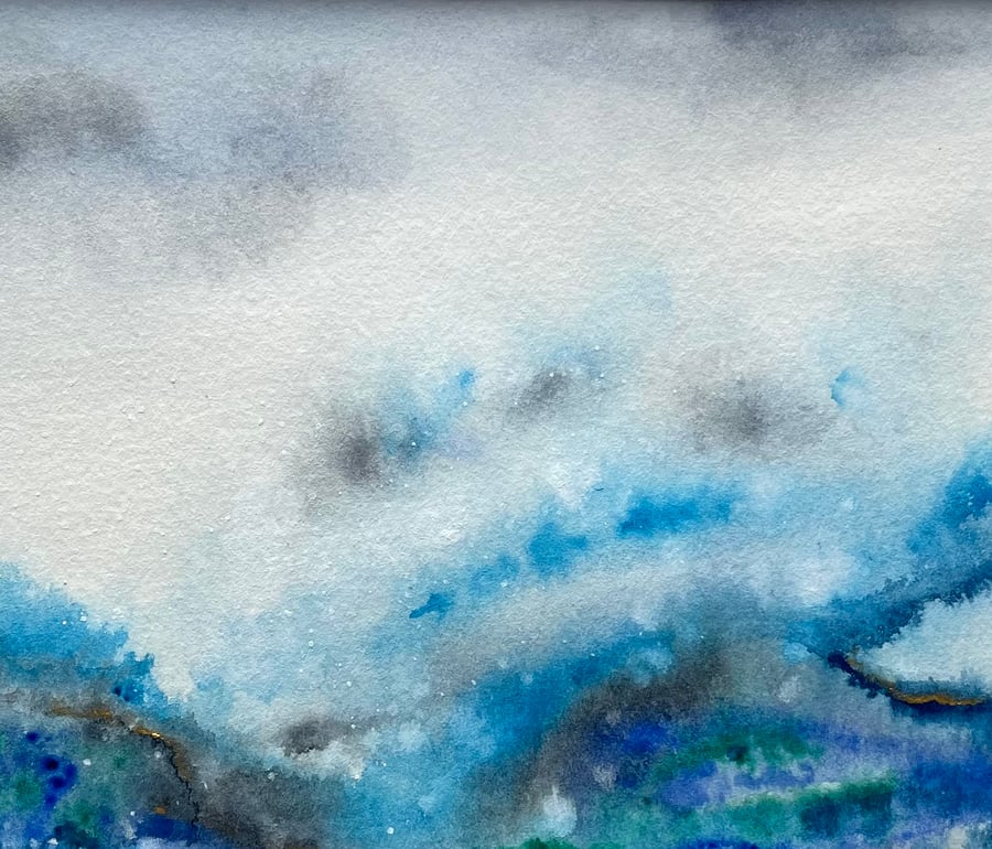 Painting Abstract Seascape watercolour in beautiful blues original art