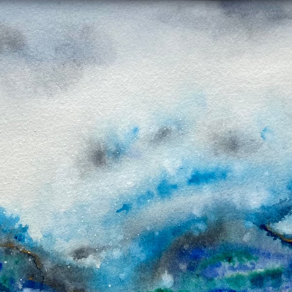 Painting Abstract Seascape watercolour in beautiful blues original art