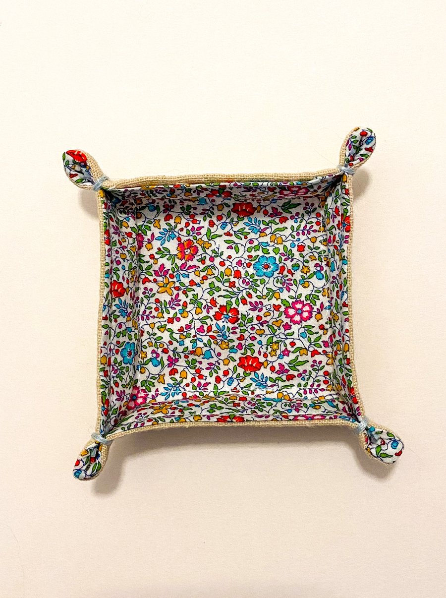 Blue and red Liberty fabric tray- mini storage tray