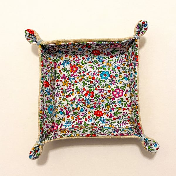 Blue and red Liberty fabric tray- mini storage tray