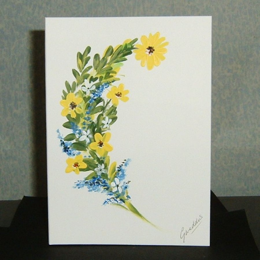 floral greetings card original hand painted 7x5" ref 63