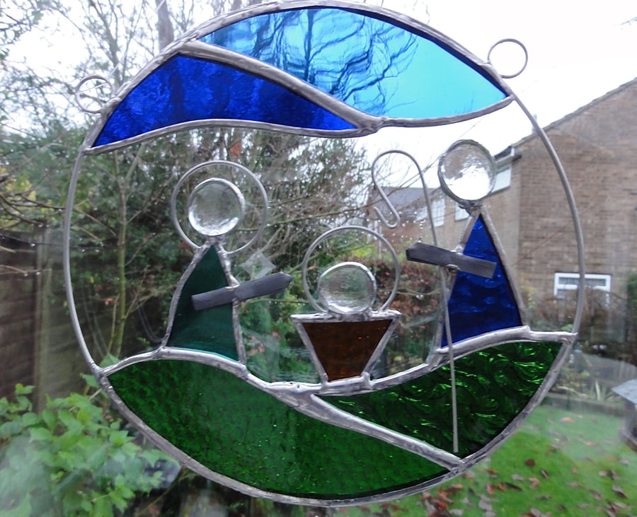 Stained Glass Nativity Ring Suncatcher - Blue and Turquoise