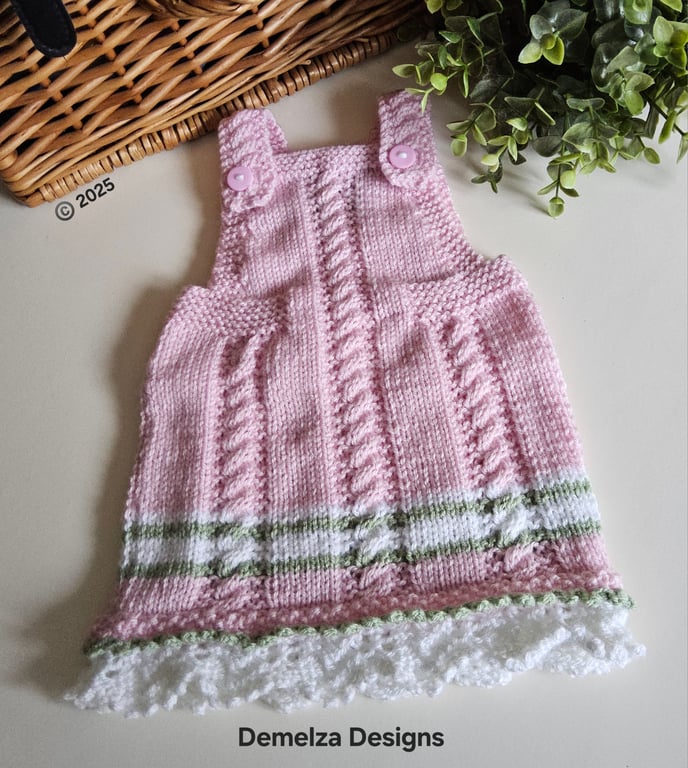 Baby Girl's Pinafore Dress Hand Knitted 0-6 months 