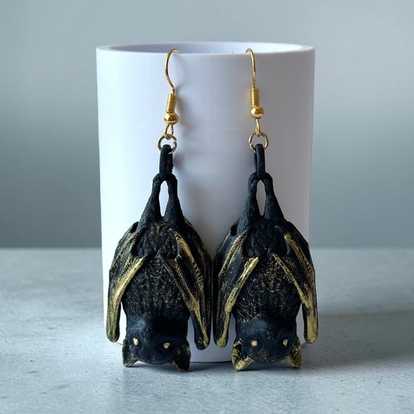 Bat Halloween earrings silver hooks, Gothic jewellery