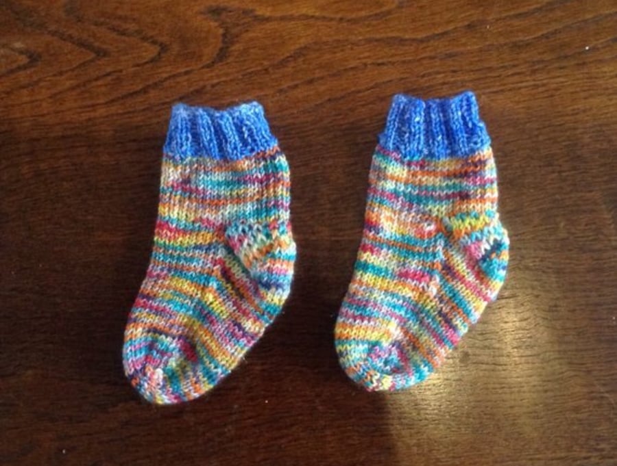 Sparkle Rainbow Baby Socks Hand Knit 