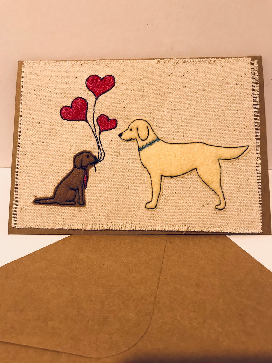 Labrador Retriever Embroidered Appliqué Love  Card 