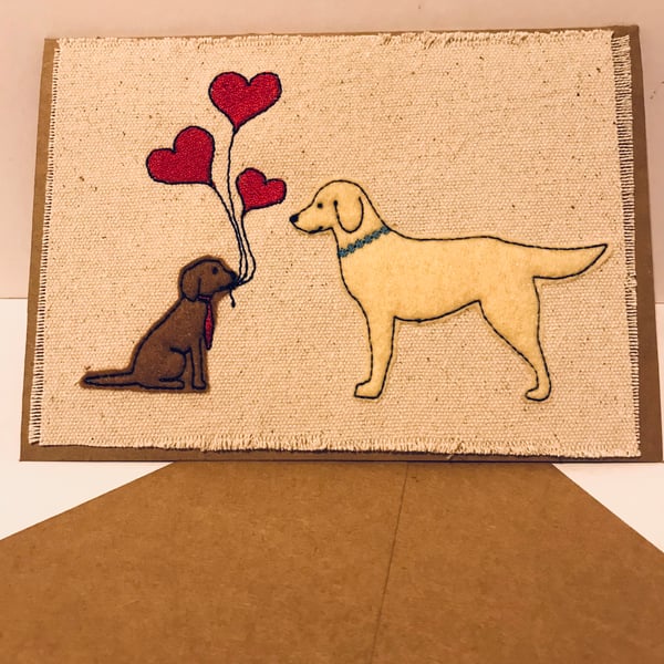 Labrador Retriever Embroidered Appliqué Love  Card 