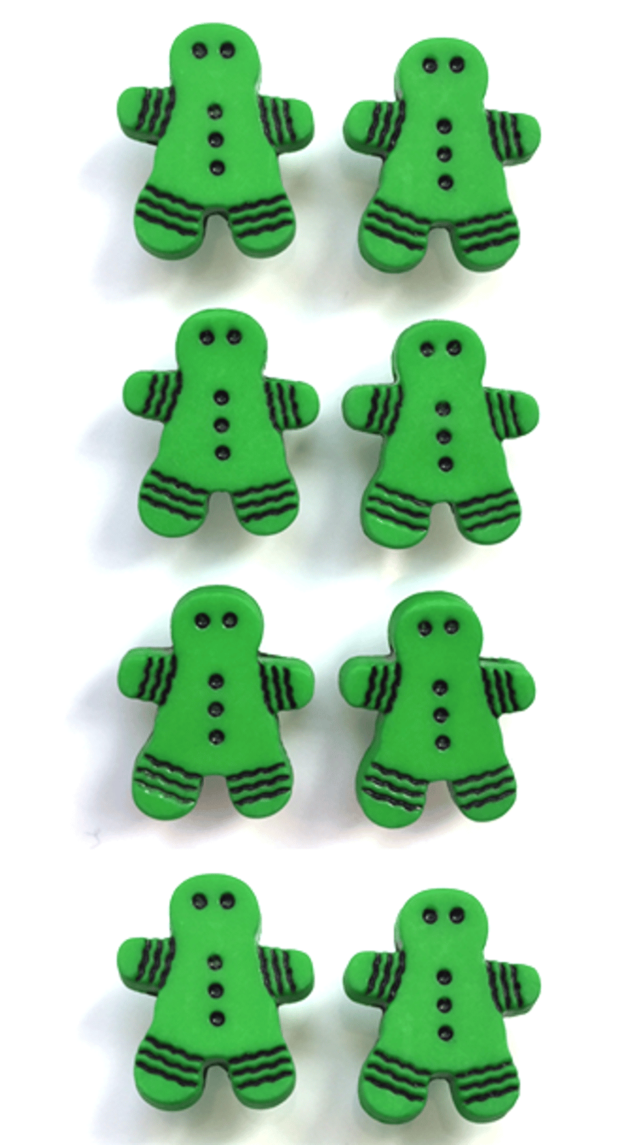 8 Gingerbread Person Buttons, Christmas, Green, 17mm (T), Noel! Santa