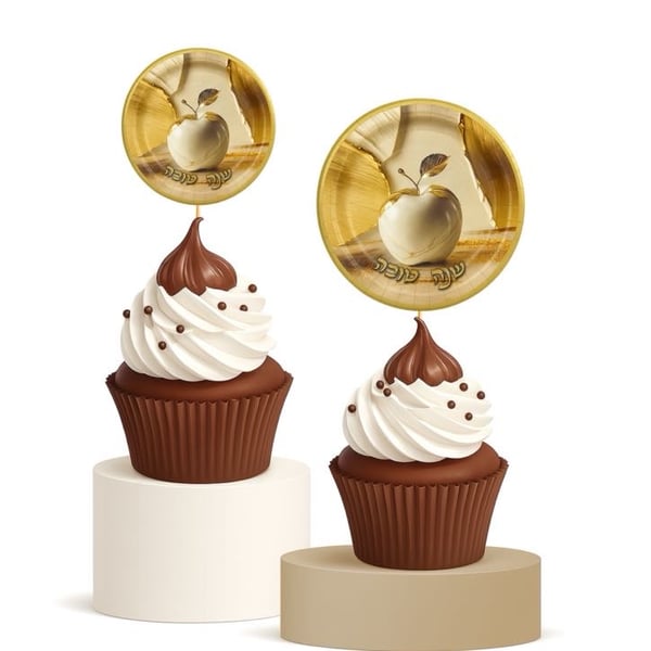 Rosh Hashana Cupcake Toppers 15pk  Shana Tova Decor  Apple & Honey