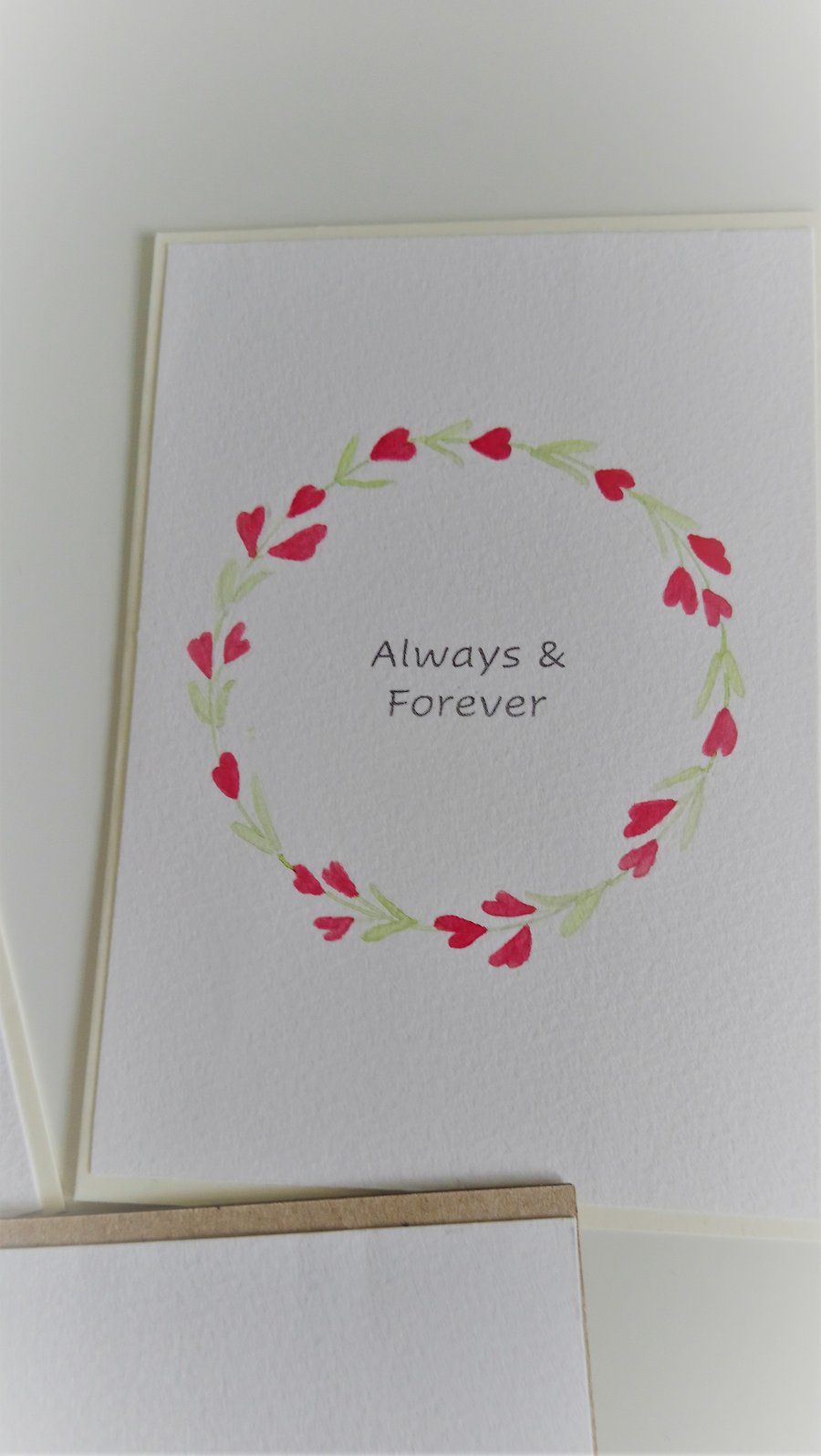 Original Hand Painted "Always & Forever" Card with Red Heart Flower Wreath