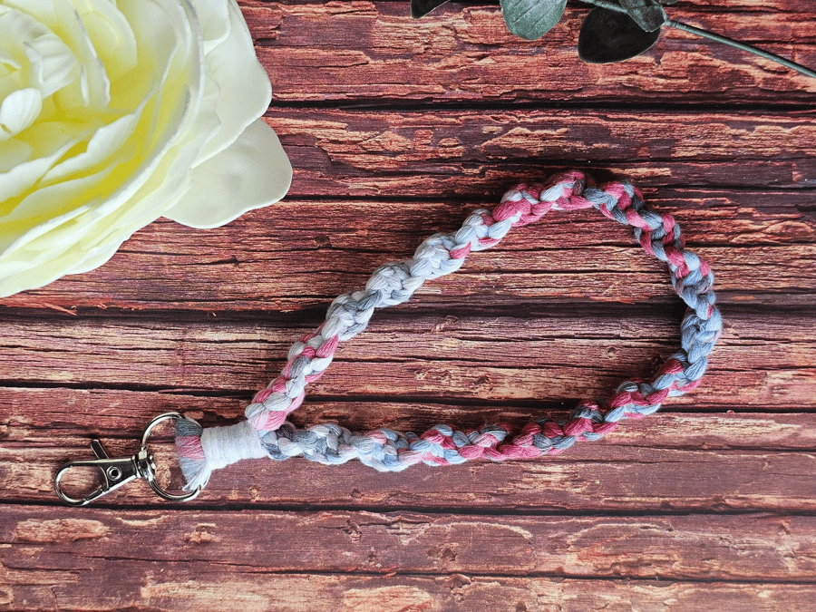 Multi-coloured macrame wristlet - blue and pink wristlet - eco-friendly yarn