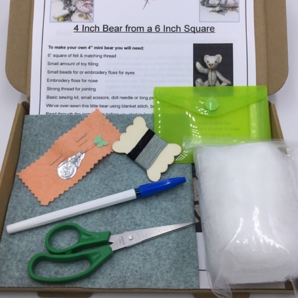 Sewing Kit - 4" Mini Jointed Felt Teddy Bear Complete Kit - Pine Frost