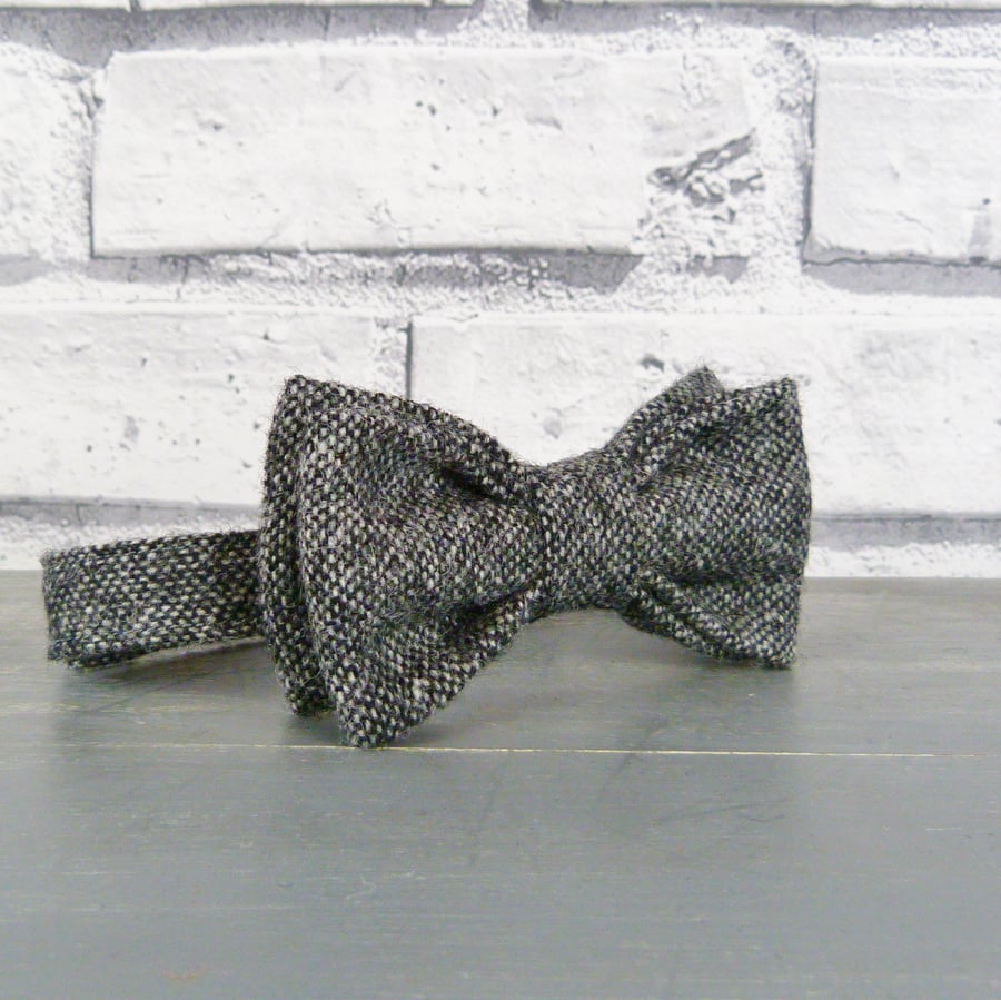 Boys Bow Tie - Black Grey Yorkshire Birdseye Tweed 