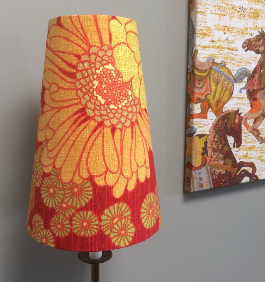 70s Orange Floral LARGO by Sidlaw Textiles VIntage Fabric Lampshade option 