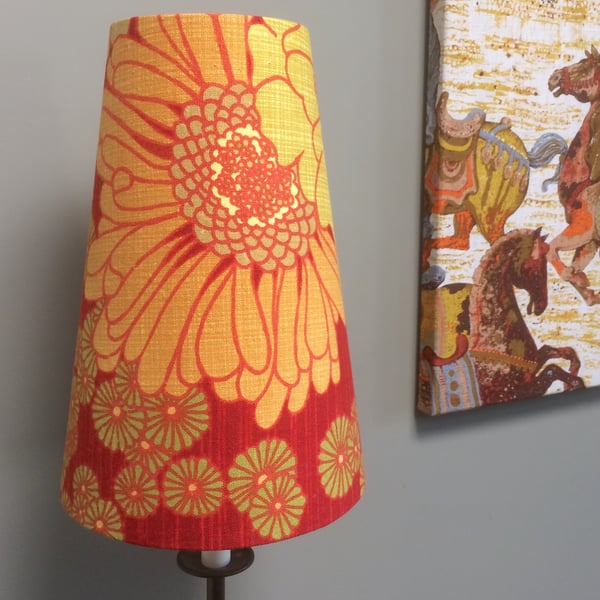 70s Orange Floral LARGO by Sidlaw Textiles VIntage Fabric Lampshade option 