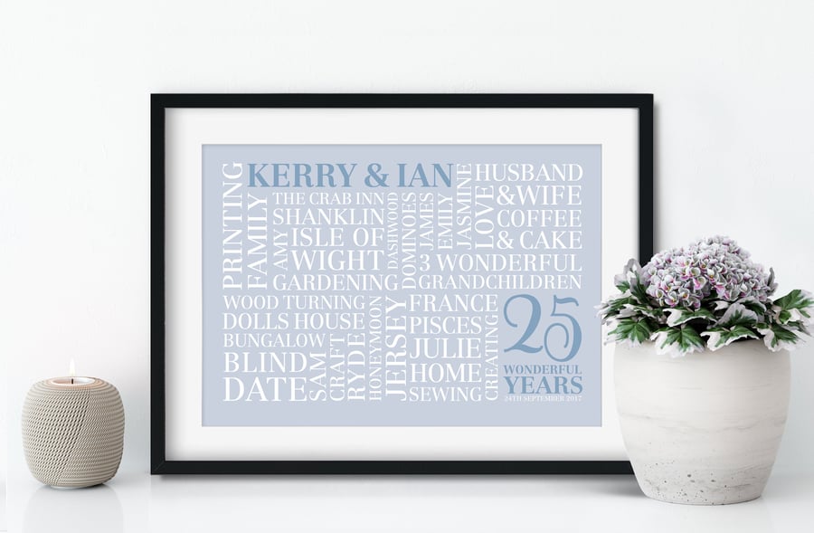 Personalised Silver Anniversary Word Art - 25 Years - AN252
