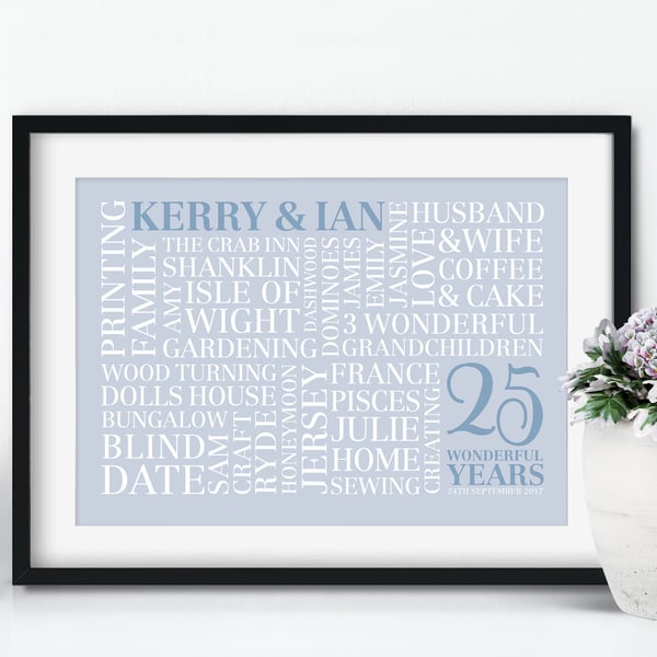 Personalised Silver Anniversary Word Art - 25 Years - AN252