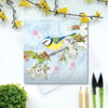 Bluetit on Cherry Blossom Spring Greetings Card - British Bird, Eco Friendly