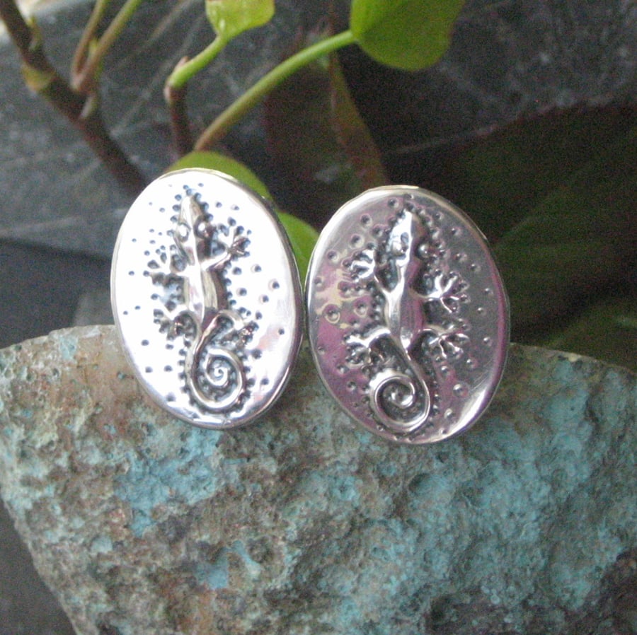 Gecko Cufflinks in Silver Pewter