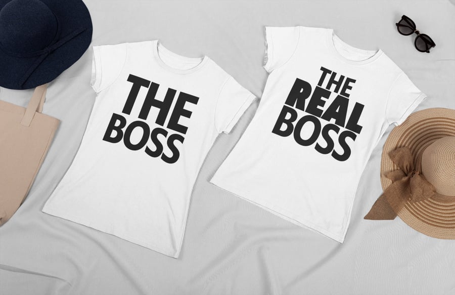 The Boss The Real Boss Couple T Shirt Set Funny Couple Gift Matching T Shirts 
