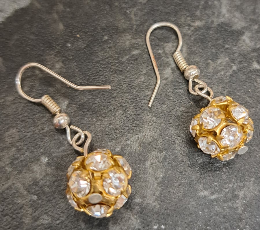 Gold and diamante dangle earrings, sparkly