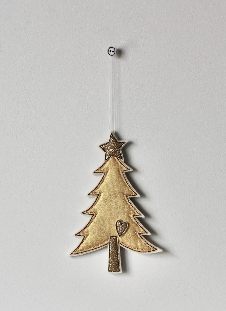 'Christmas Tree with a Glitter Star and Heart'- Hanging Decoration
