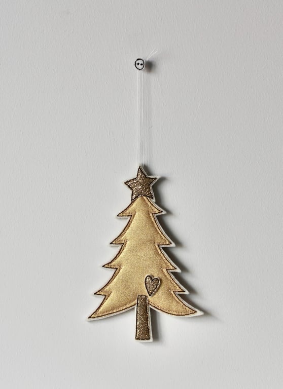 'Christmas Tree with a Glitter Star and Heart'- Hanging Decoration