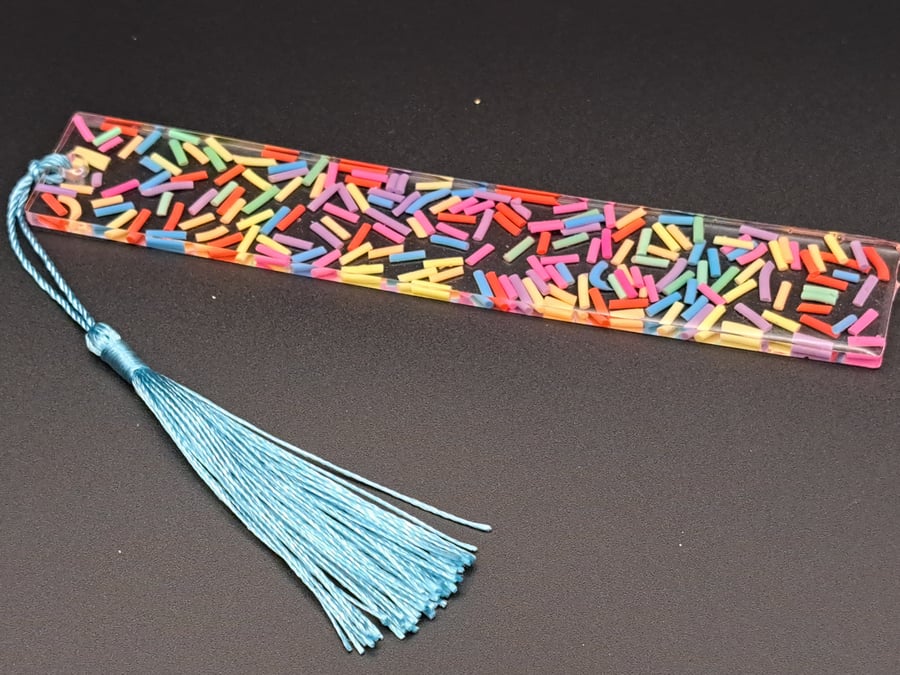 Muti coloured sprinkles bookmark with blue tassel - Folksy