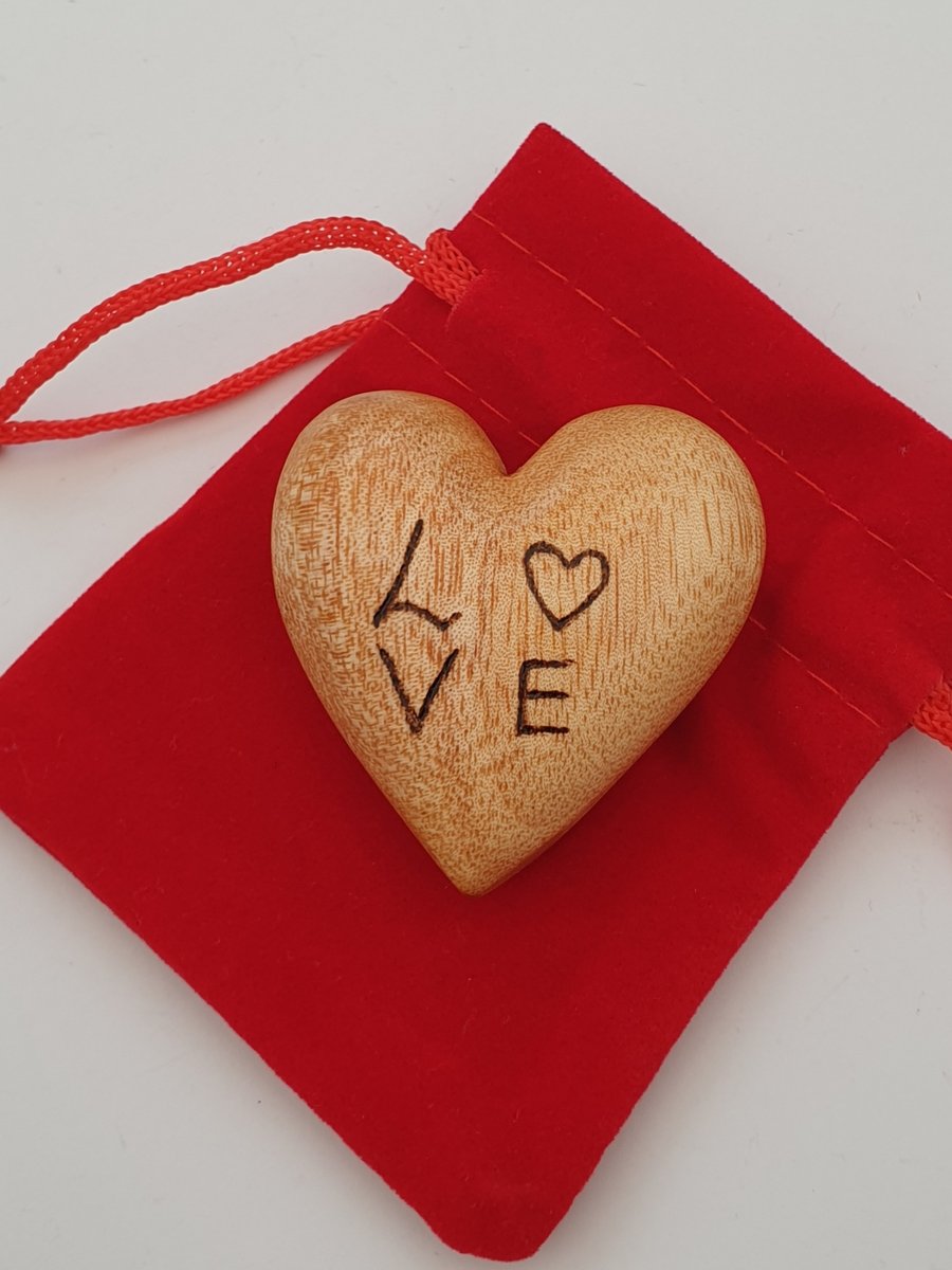 Handburnt wooden love heart
