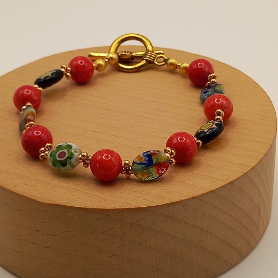 Jade and Millefiori beaded bracelet