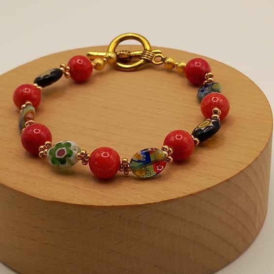 Jade and Millefiori beaded bracelet