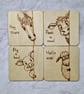 Cute animal hand burnt wooden coasters