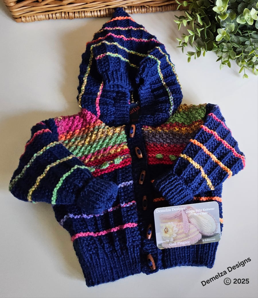 Designer Baby Hand Knitted Unisex Hooded Jacket 3-9 months size