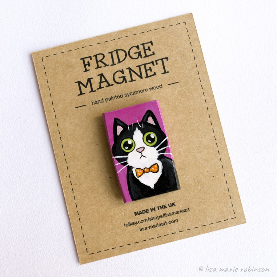 Hand Painted Tuxedo Cat Fridge Magnet