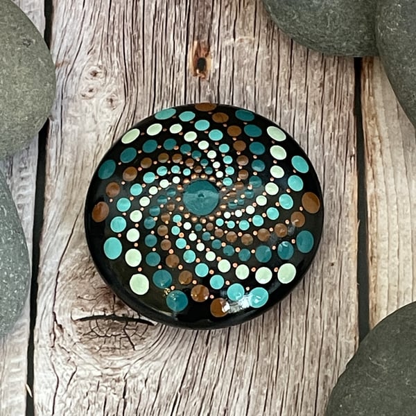 Blue Copper Mandala Painted Rock Art Stone Acrylic Art Painting Hand Painted 