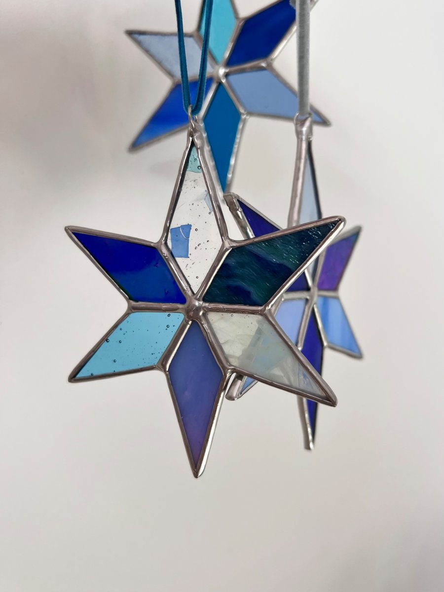Patchwork blue Stained Glass Star decoration - each unique - Folksy