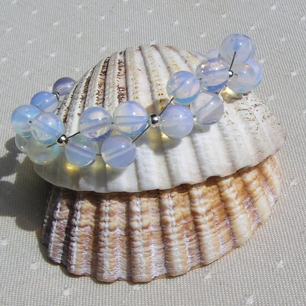 Opalite Crystal Gemstone Beaded Bracelet "White Rose" Free UK Postage